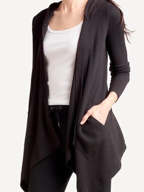 Splendid Thermal Flight Cardigan Black sz M 100% Cotton Travel